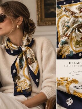 Hermès
Plumes Et Grelots Jacquard Silk Scarf